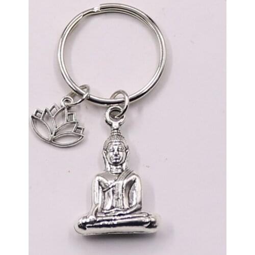 NEW Buddha Keychain,Lotus Flower Keyring,Silver Spiritualist Key Ring,Gift for friend men women fashion
