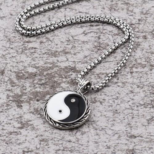 New High Quality Titanium Steel Necklace Hip Hop Style Tai Chi Yin Yang Disc Gossip Necklaces for Mens Gift Jewelry