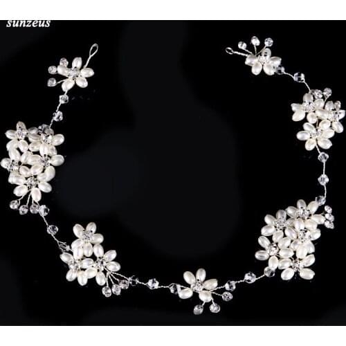 New Hand-made Pearls Bridal Hair Chain Silver Metal Headband Bride Head Sash Wedding Accessory Free Shipping SQ0269