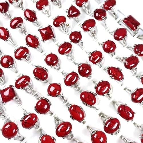 Mixed Bohemia Style Natural Red Turquoises Stone Rings Fashion Finger Rings Jewelry For Women 20pcs
