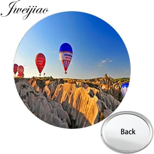 Youhaken Romantic Turkey Anniversary One Side Flat Mini Pocket Mirror fire or hot-air balloon Makeup Hand Travel Purse Mirror