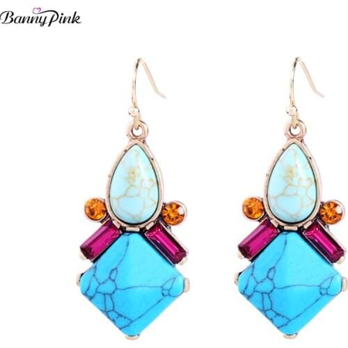 Banny Pink Vintage Synthetic Stone Dangle Earrings For Women Elegant Geo Statement Earrings Pendant Earrings Fashion Jewelry