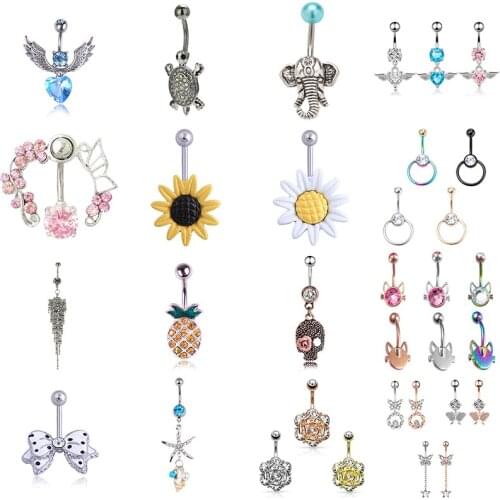 14G 316L Sexy Navel Piercing Belly Button Rings Bar Crystal Zircon Dangling Ombligo Party Stud Barbell for Woman Body Jewelry