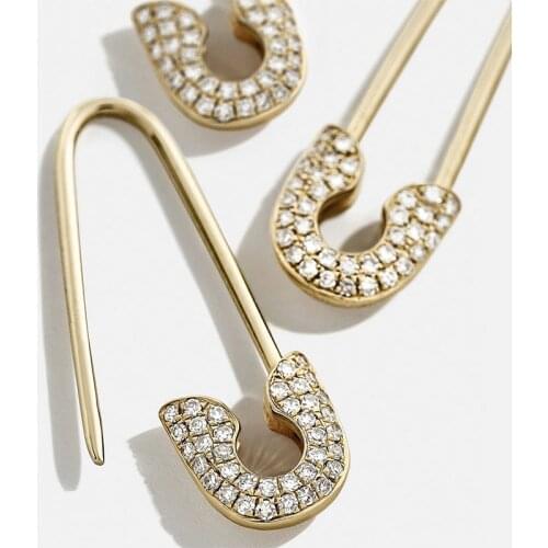Hot Safety Pin Studs Earrings for Women Gothic Fashion White Crystal CZ Earrings Female Korean Jewelry Ear Cuff Accessories