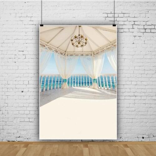 Seaside Wedding Ceremony Portrait Photography Vinyl Background Decor White Curtain Photocall Backdrop for Photo Studio Props
