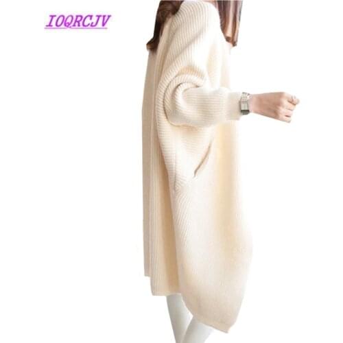 Knit Sweater Cardigan Coat Womens Spring autumn Bat sleeve Medium length Knitting Sweater Big size Loose Casual Female Tops B74