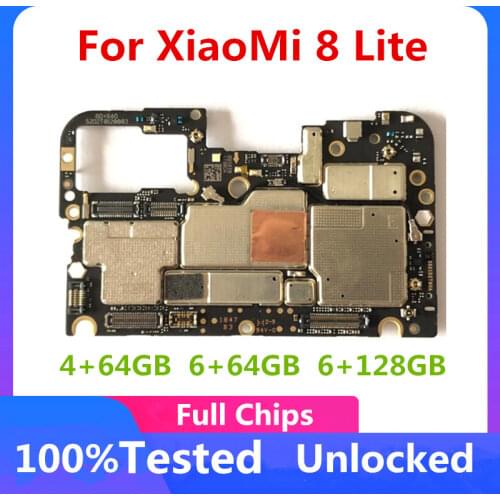 Factory Unlocked For Xiaomi 8 Lite Motherboard Full Chips Logic Board Original Mainboard Android system 4+64GB 6+64GB 6+128GB