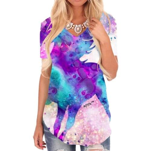 Giyu Brand Unicorn T-shirt women Animal V-neck Tshirt Rainbow T-shirts 3d Nebula Funny T shirts Womens Clothing Fashion Cool