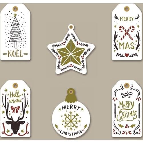 10Pcs/Set Painted Tag Merry Christmas Gift Tag Christmas Tree Tags Small Card Optional String DIY Craft Label Party Decor
