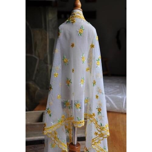 2Meters Yellow Mesh Tulle Embroidery Lace Fabric Flower Trim Guipure Applique Ribbon Sewing Wedding Laces For Dolls Dress