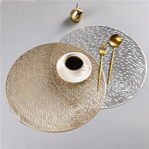 2019 New Gold Silvery Round Placemats Kitchen PVC Mats for Dining Tables Drink Coasters Set Coffee Cup Pad Hotel Restaurant