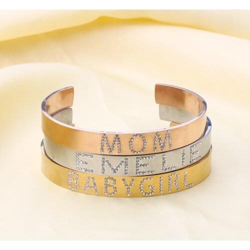 2020 New Custom Name Bangle Women Customed Date Bracelet Child Stainless Steel Open Bracelet Gift