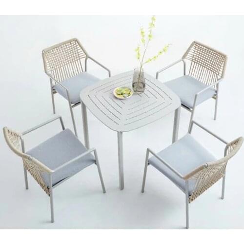 5-piece outdoor rope furniture webbing patio chair set outdoor table set with cushions all weather