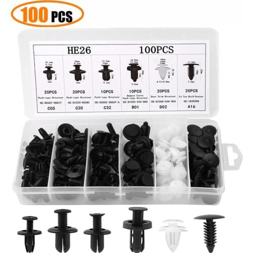 New 100 PCS Automotive Fasteners Clip Mixed Car Body Push Retainer Pin Universal Purpose Plastic Expansion Rivets Bumper