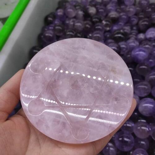 9-10cm 1pcs Feng shui seven star array pure pink crystal glass base+ plate base decoration