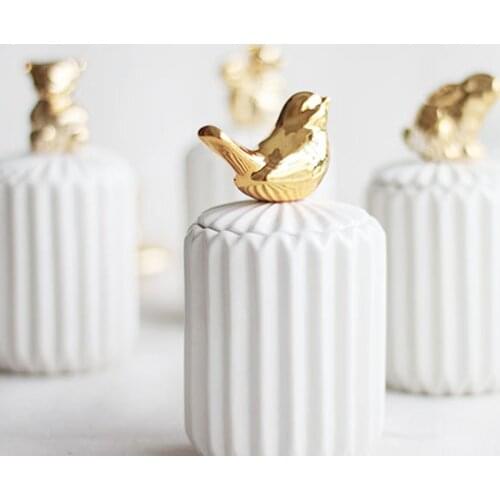 Cotton Swab Storage Jar Nordic Plating Process Golden Bird Lid Toothpick Ceramic Box Scandinavian Ring Bracelet Organizer Can
