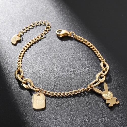 Stainless Steel Rabbit Bracelet for Women Gold Thick Chain Hand Chain Bracelet Animal Jewelry