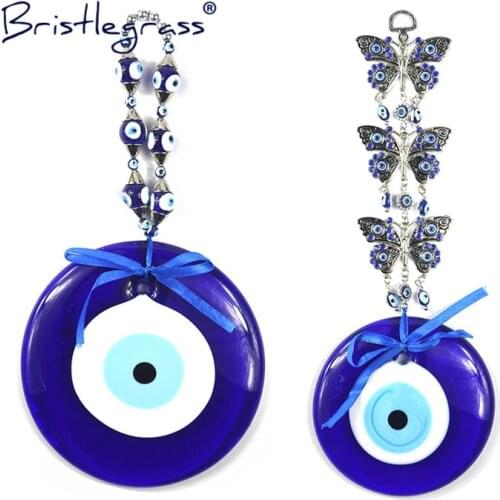 BRISTLEGRASS Turkish Blue Evil Eye Huge Glass Amulets Lucky Charm Butterfly Wall Hanging Pendant Pendulum Blessing Protect Decor