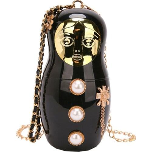 Black Funny Doll Style Party Clutches Women Fashion Chain Shoulder Bag PVC Purses Small Handbags Ladies Crossbody Bags