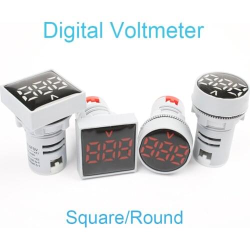 Free Shipping Round / square LED Voltmeter voltage meter indicator 22mm digital ammeter AC 60-500V blue green yellow red white