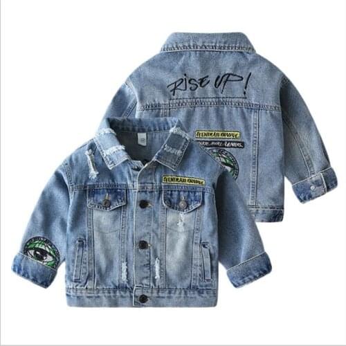 2021 Autumn 2-10Years Children Clothing European American Kids Casual Jeans Coat Baby Simple Pocket Letter Demi Jackets For Boys