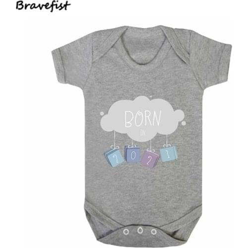 Born In 2021 Baby Bodysuits For Newborn Tees Short Sleeves 0-24Months Summer Outfits Baby Clothes Jumpsuits Tops Gray Onesies
