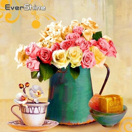 EverShine DIY Diamond Painting Flowers Cross Stitch Diamond Embroidery Rose Picture Rhinestones Handicraft Sale Home Decor