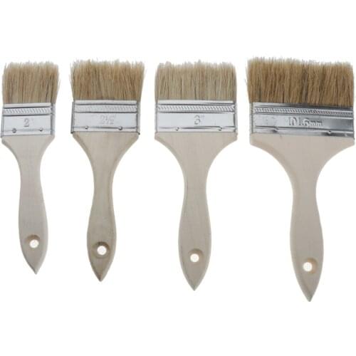 4x 2/1.5/3/4in Pig Chip Paint Brushes For Watercolor Oil Wall Painting