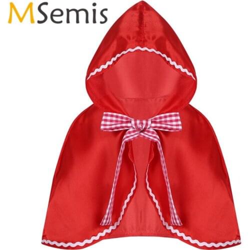 Red Kids Girls Hooded Cloak Cape for Halloween Cosplay Party Costume Dress Up Red Cloak Children Girls Roleplay Costume