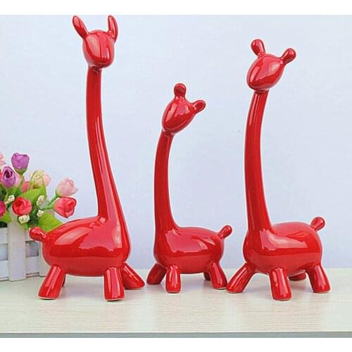 Creative A family three deer Decoration Crafts animal Ceramic giraffe figurines Sculpture sitting room decorate Wedding gift