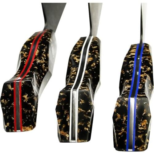 Amber 10Cr15Mov 3 Layers Cladding Steel Kitchen Knife with Gold-Foil Resin Handle TAX White G10 Spacer