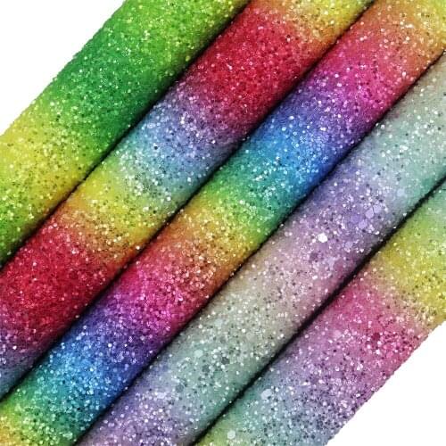 A4 sheet 8"x11.8" Rainbow Chunky Glitter Fabric Leather Faux PU leather Fabric For Shoes craft Sewing bows DIY 1pieces F0120