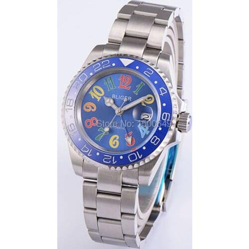 40mm BLIGER blue dial Ceramic blue Bezel sapphire automatic mens watch Wristwatches