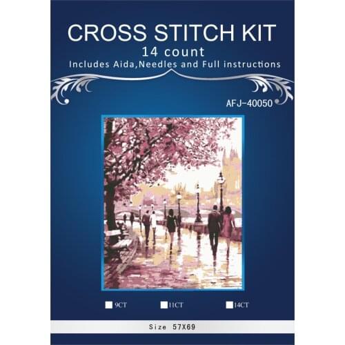 Oneroom Walking in the rain in the park Embroidery Crafts Needlework 14CT Unprinted Arts Cross Stitch Kits DMC DIY Quality