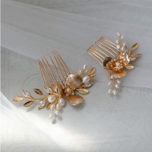 Delicate Freshwater Pearls Jewelry Bridal Hair Pins Combs Gold Floral Wedding Accessories Vintage Women Headpiece