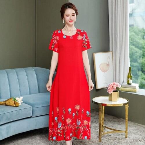 Summer Women Elegant Flower Embroidery Long Dress 5XL Ladies O-Neck Short Sleeve Loose Dress Plus Size Female Vestidos Clothing