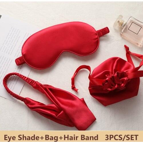 3PCS/ Set Imitated Silk Sleeping Eye Mask Women Night Eye Shade Travel Rest Aid Portable Blindfold With Storage Bag Hair Band