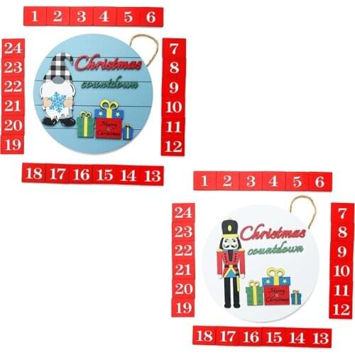 Christmas Wooden Advent Calendar Round Door Hanger with 24 Magnetic Replacement Numbers Door Hanging Decoration 24 Day