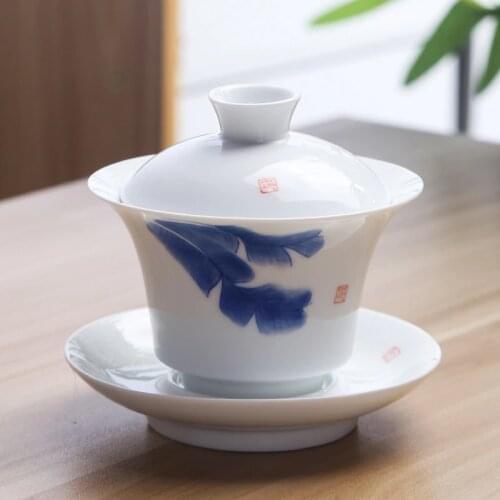 Hand-Painted Blue Pattern Underglaze Ceramic Tea Bowl Tea Cup Large Size Jingdezhen Tea Cup Sopera De Ceramica Gaiwan
