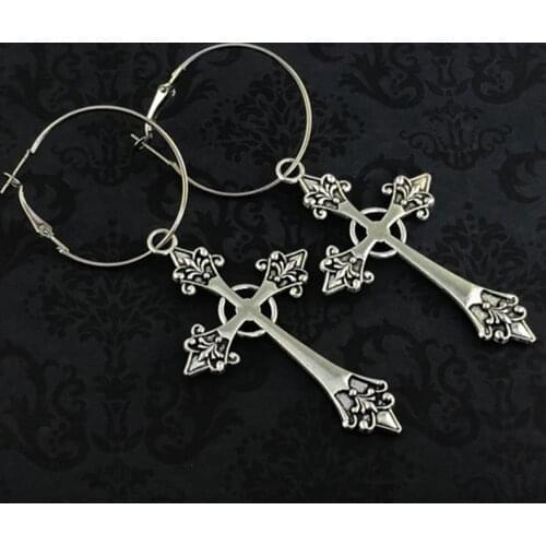 Cross Gothic Hoop Earrings Large Statement Trad Goth Creative Jewelry Fashion Punk Delicacy Women Gift Girlfriend 2021 New Charm