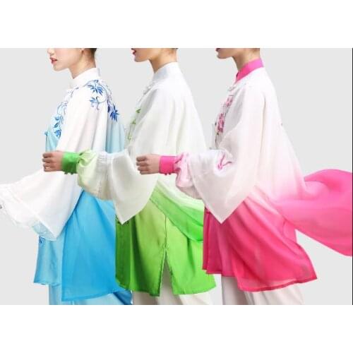 Unisex top quality chiffon Tai Chi suits taiji kung fu cape uniforms embroidery dragon lotus martial arts performance veil