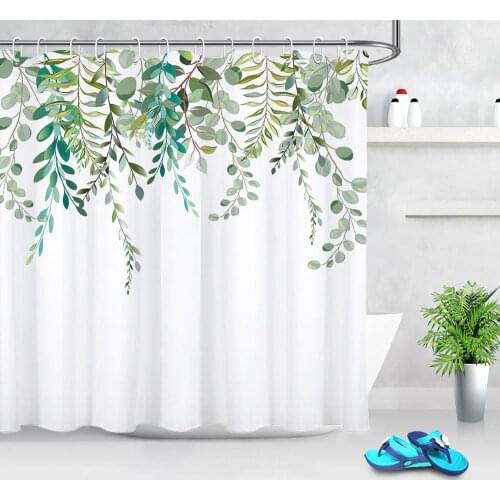 Home Decor Green Plant Leaves Print Shower Curtains Simple Elegant Curtain for Bathroom Waterproof Polyester Fabric Bath Screens