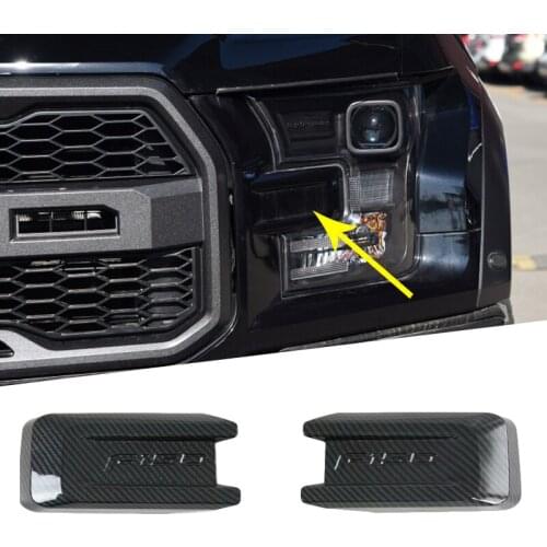 Carbon Fiber Style Headlight Eyelids Trim Headlamp Eyebrow Cover Sticker For Ford F150 Raptor 2015 - 2017 Pickup Truck