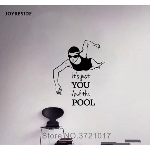 JOYRESIDE Its Just You And Pool Phrase Wall Decal Vinyl Sticker Swimming Girl Woman Swimmer Sports Living Room Decoration A010