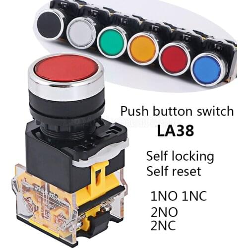1Pc LA38-11BNZS ON-OFF 2NO 1NO1NC Momentary/Latching Push Button Switch 22mm 4Screw Small Size Flat Round Panel Cutout LA38-11BN