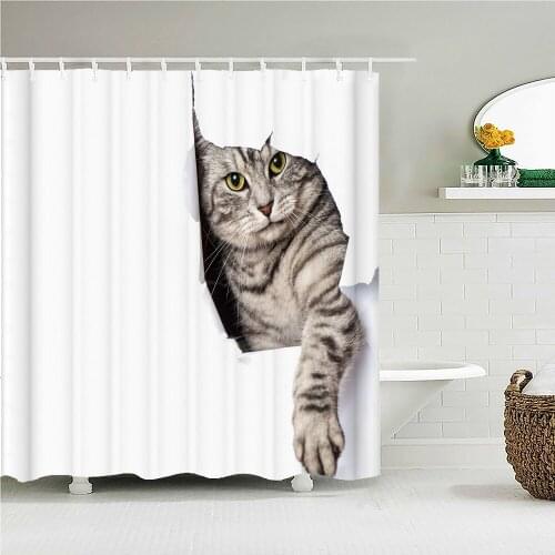 Funny Lovely Cat Dog Dinosaur Tiger Shower Curtain Cute Animal Take Bath Bathroom Curtain with 12 Hooks Home Decor, 9 Size