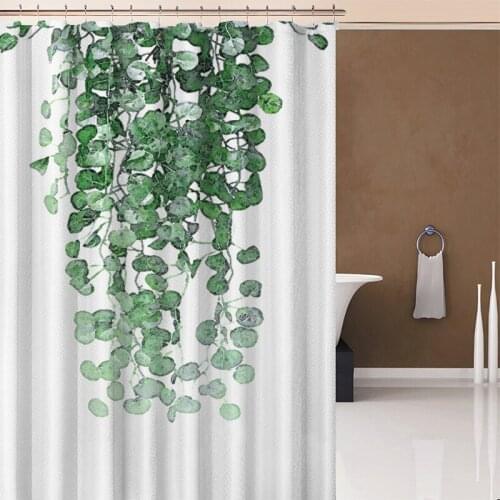 Green Plant Shower Curtain with Hooks Waterproof Nordic Style Bathroom Curtains Leaf Pineapple Printing Curtains for Bath