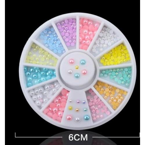 2018 New Nail Pearl deconations, half Round Color pearl jewelry box 3mm 2mm disc,6mm wheel nail jewelry