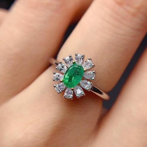Natural Emerald Rings For Women Sterling Silver Color 925 Jewelry Ring Wedding Engagement Party Gemstone Fine Jewelry Gift4*6mm