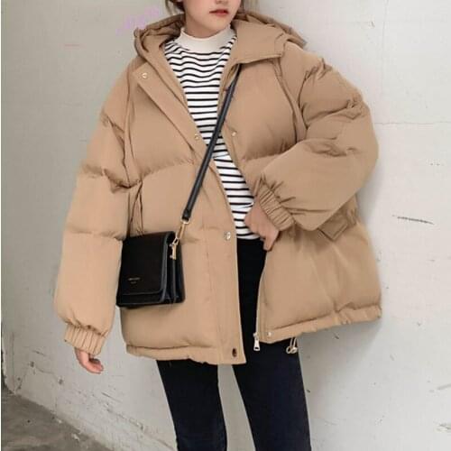 Womens Thicken Cotton Warm Coats Loose Oversized Winter Bread Hooded Padded Female Parkas Jackets Outerwear
